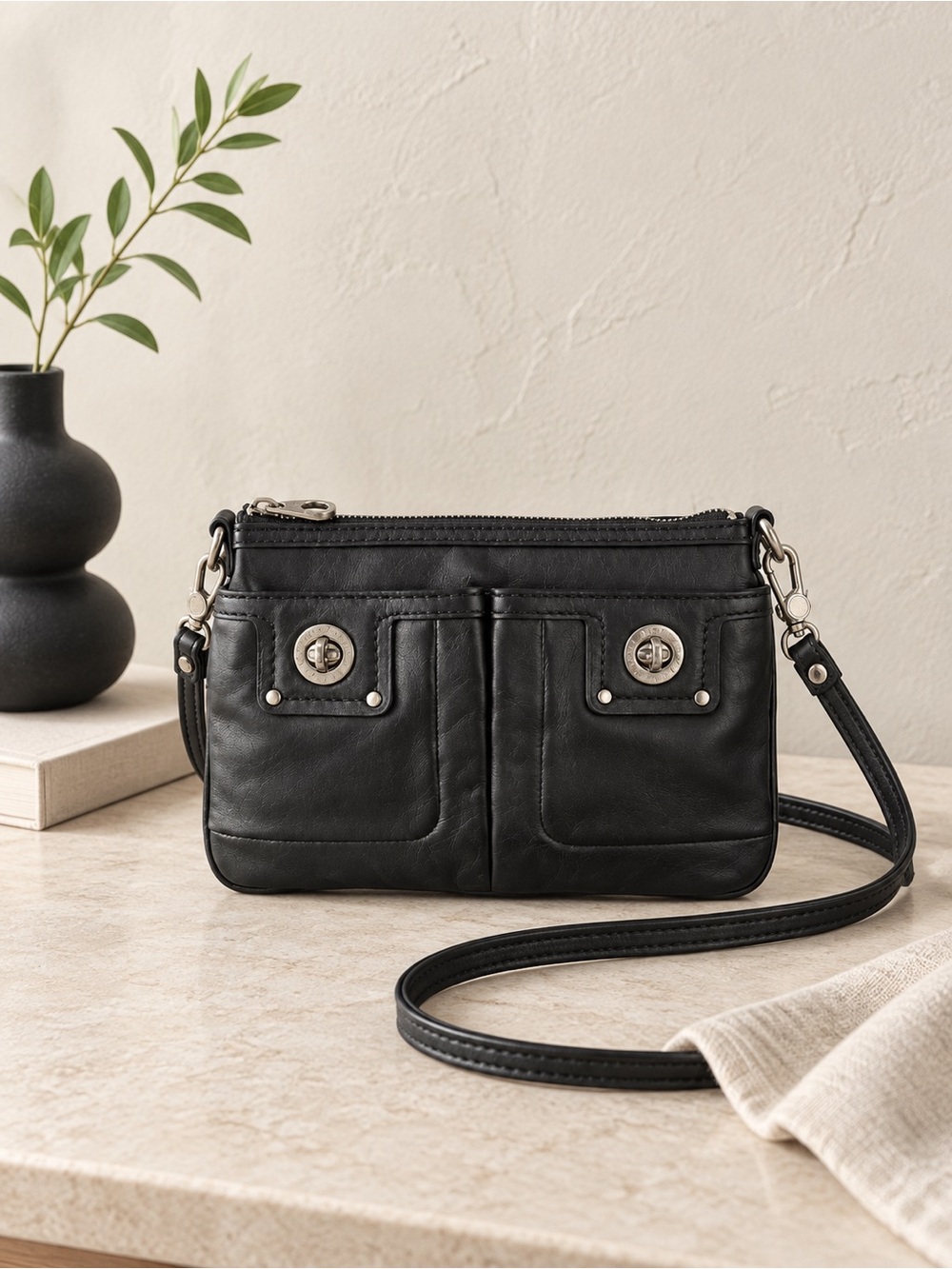 Marc by Marc Jacobs Totally Turnlock Percy Black Leather Crossbody Bag